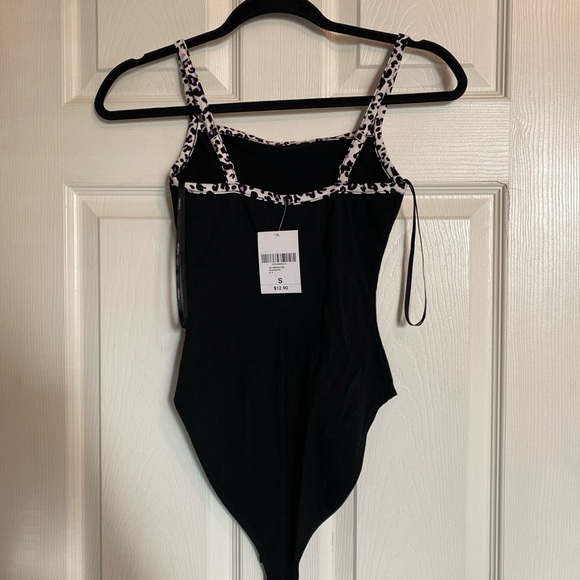 black with cheetah trim body suit - Picture 2 of 2